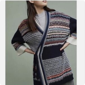 Anthropologie Sleeping On Snow Kimono Wrap Sweater Touch Of Wool Cashmere M/L